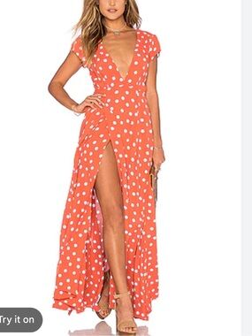 Tularosa Roselle Orange Polka Dot Wrap Maxi Dress